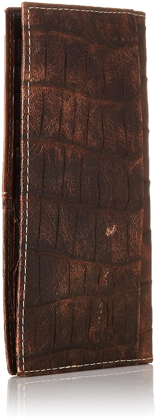 Ariat Mens Caiman Floral Over Circle Leather Rodeo Checkbook Wallet (Brown)