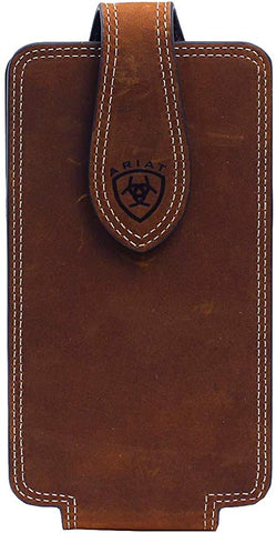 Ariat Double Stitching Leather Cell Phone Case (Brown, Large)