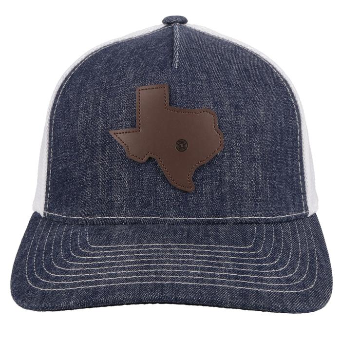 Hooey Mens Tejas Flexfit Leather Texas Patch Ball Cap(Denim/White,Large/X-Large)