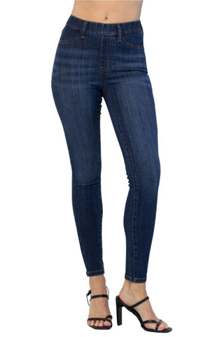 Judy Blue Womens Mid Rise Tummy Control Destroyed Knee Skinny Jeans