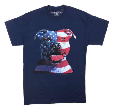 Crazy Pet People Mens Patriotic Pitbull USA Flag T-Shirt