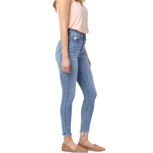 Judy Blue Womens High Rise Skinny Button Fly Frayed Hem Light Wash Jeans