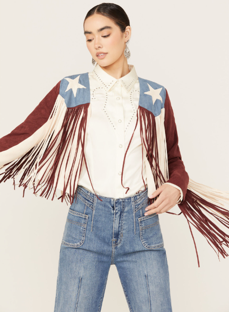 Vocal Womens Western Lainee Star Faux Fringe Suede Jacket