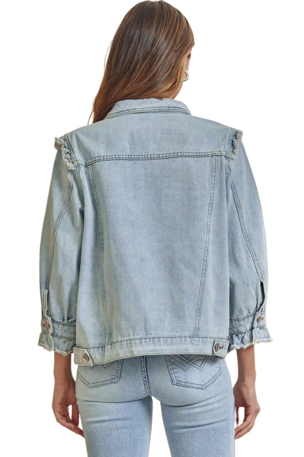 Savanna Jane Womens Button Front Ruffled Denim Jacket