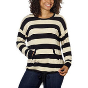 Kensie Womens French Terry Crew Pullover (XXL, Tan & Black Stripe)