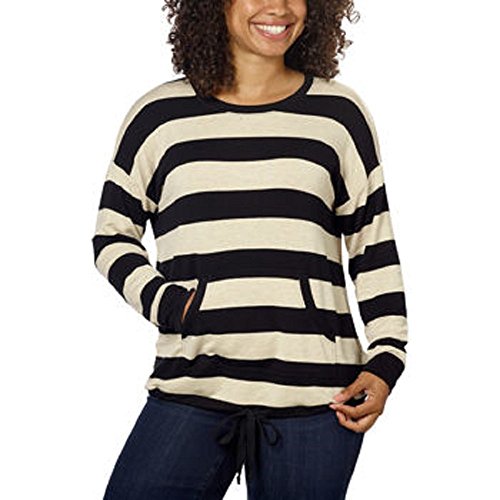 Kensie Womens French Terry Crew Pullover (XXL, Tan & Black Stripe)