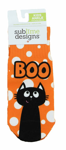 Sublime Designs Kids Fun Printed Ankle Socks-Halloween Cat