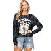 Vocal Womens Freedom Motorcycle Rhinestone Long Sleeve Top
