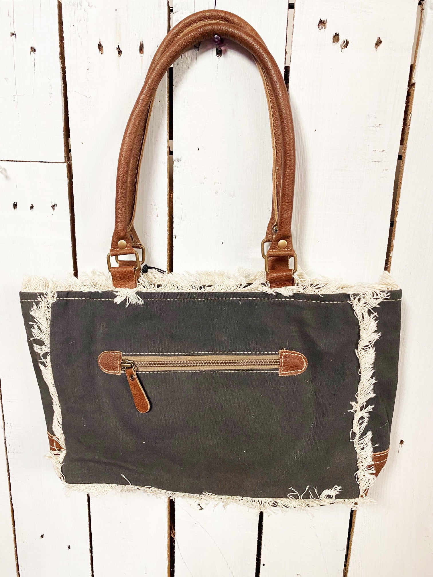 Myra Bags Womens Leaf Print Upcycled Canvas Hairon Small Bag