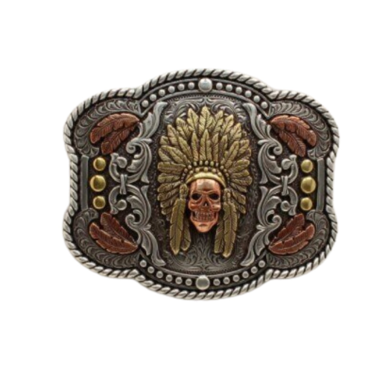 Nocona Mens Western Skull Chief Rectangle Belt Buckle