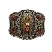 Nocona Mens Western Skull Chief Rectangle Belt Buckle