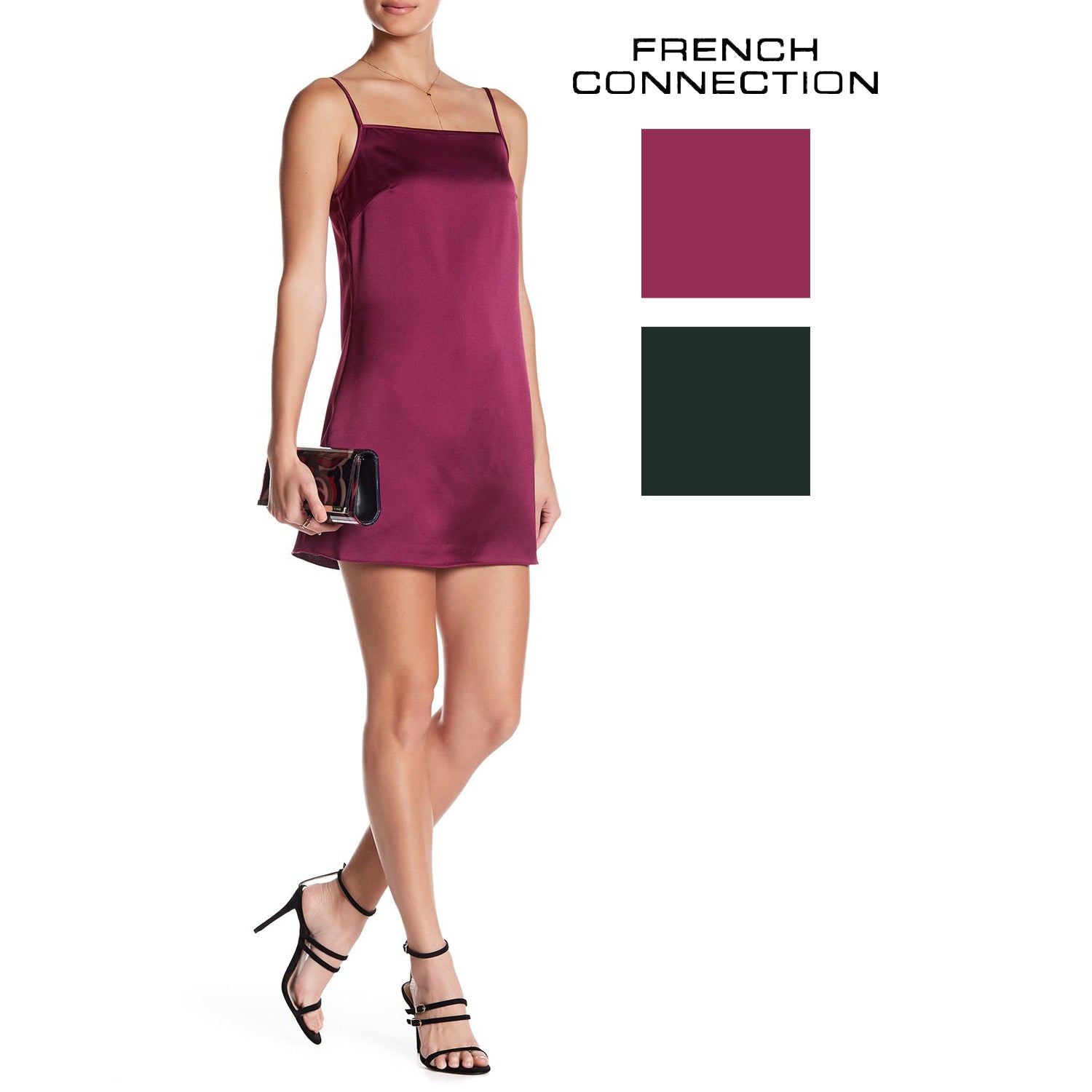 French Connection Womens Sasha Satin Strappy Mini Dress