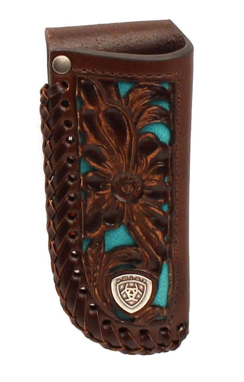 Ariat Leather Floral Embossed Overlay with Shield Concho Knife Sheath (Brown)