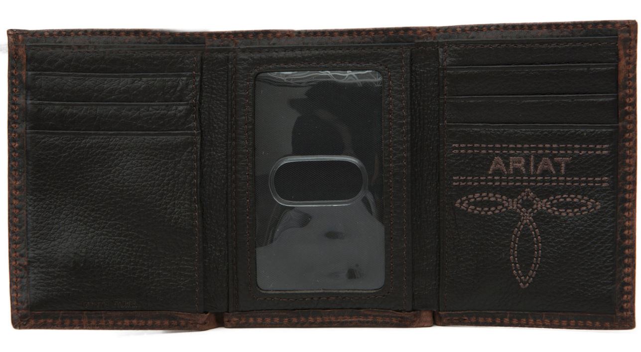 Ariat Performance Work Mens Leather Tri-Fold Wallet (Dark Brown)