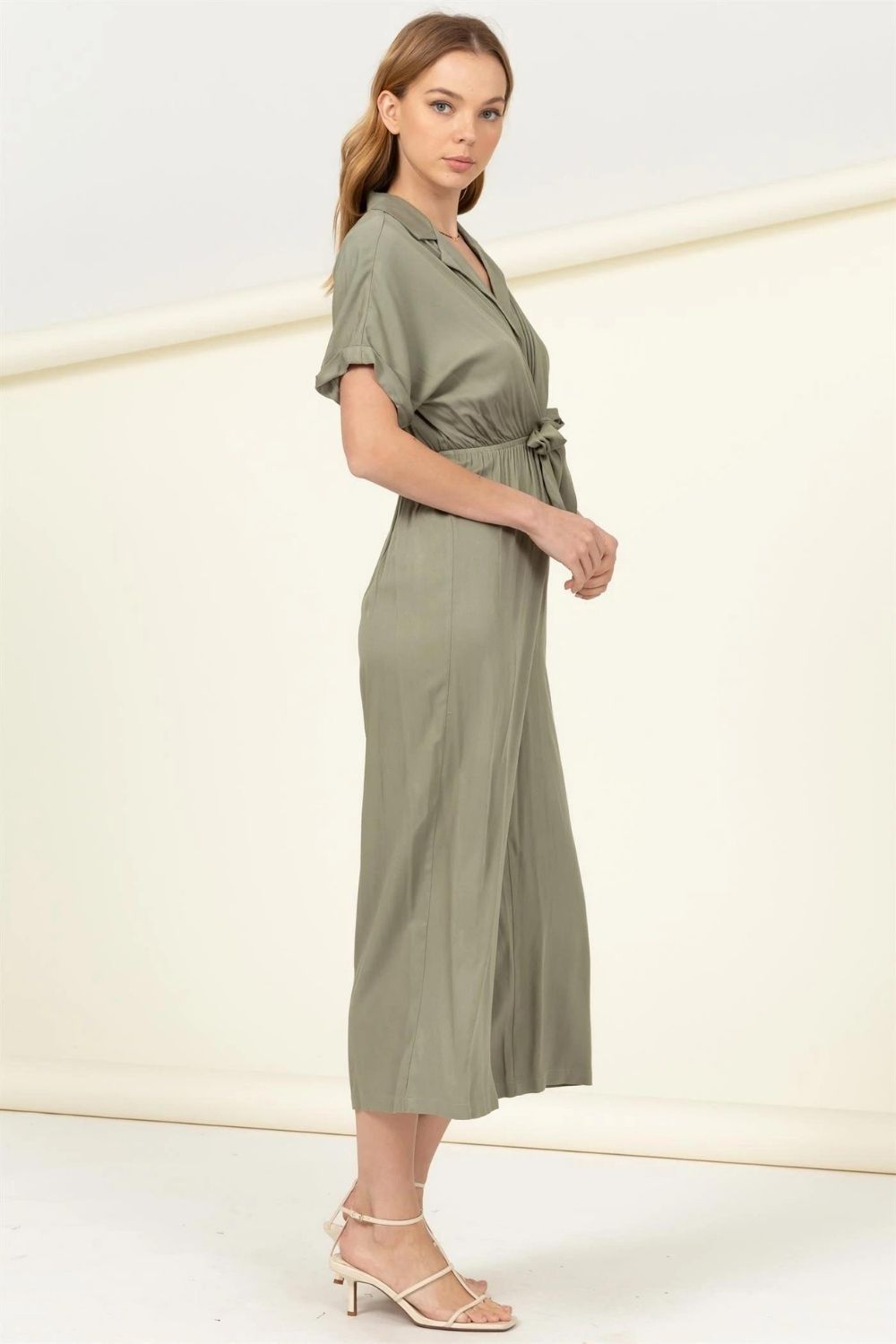 HYFVE Womens Short Sleeve Tie Front Jumpsuit