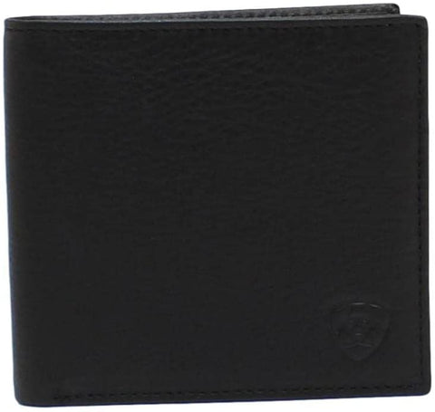 Ariat Mens Shield Logo Leather Bifold Wallet, Black
