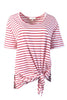 Umgee Womens Striped Tie Front Hem Short Sleeve Top