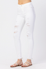 Judy Blue Womens Mid Rise White Destroyed Skinny Jeans