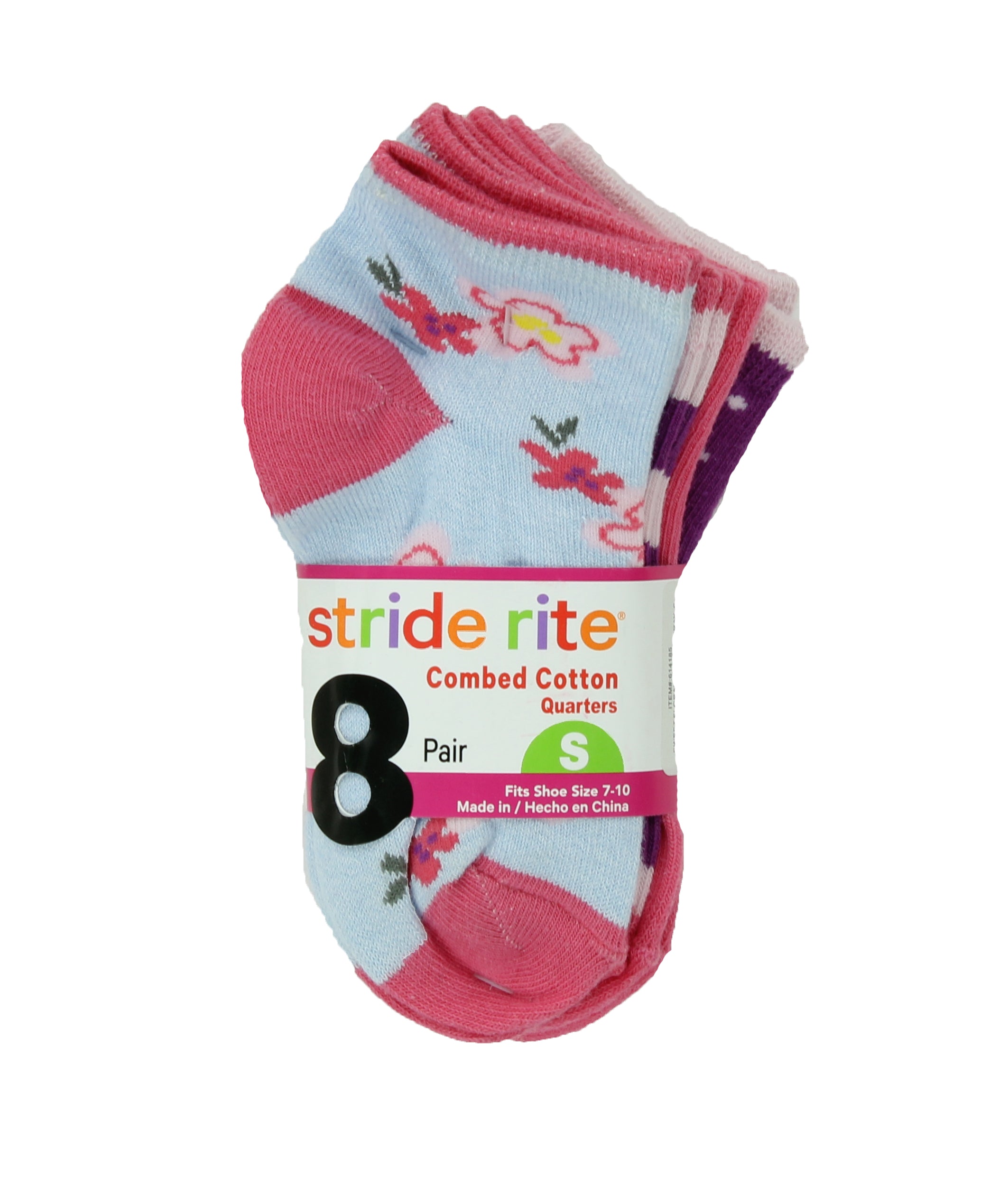 Stride Rite Girls Combed Cotton Quarters Socks-8 Pack