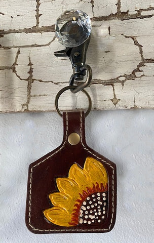 Myra Bags Sunflower Petals Leather Key Chain Purse Charm