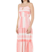 Myra Bags Womens Personable Spaghetti Strap Long Ruffle Bottom Sun Dress, Pink