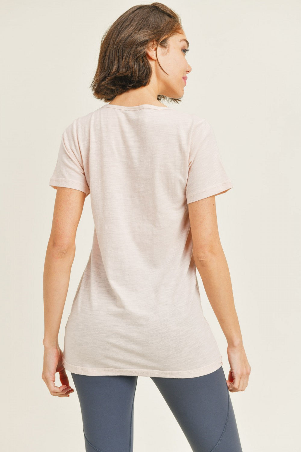 Mono B Womens Essential V-Neck Athleisure Short Sleeve Tee