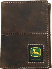John Deere Men's Trifold Leather Wallet, Tan
