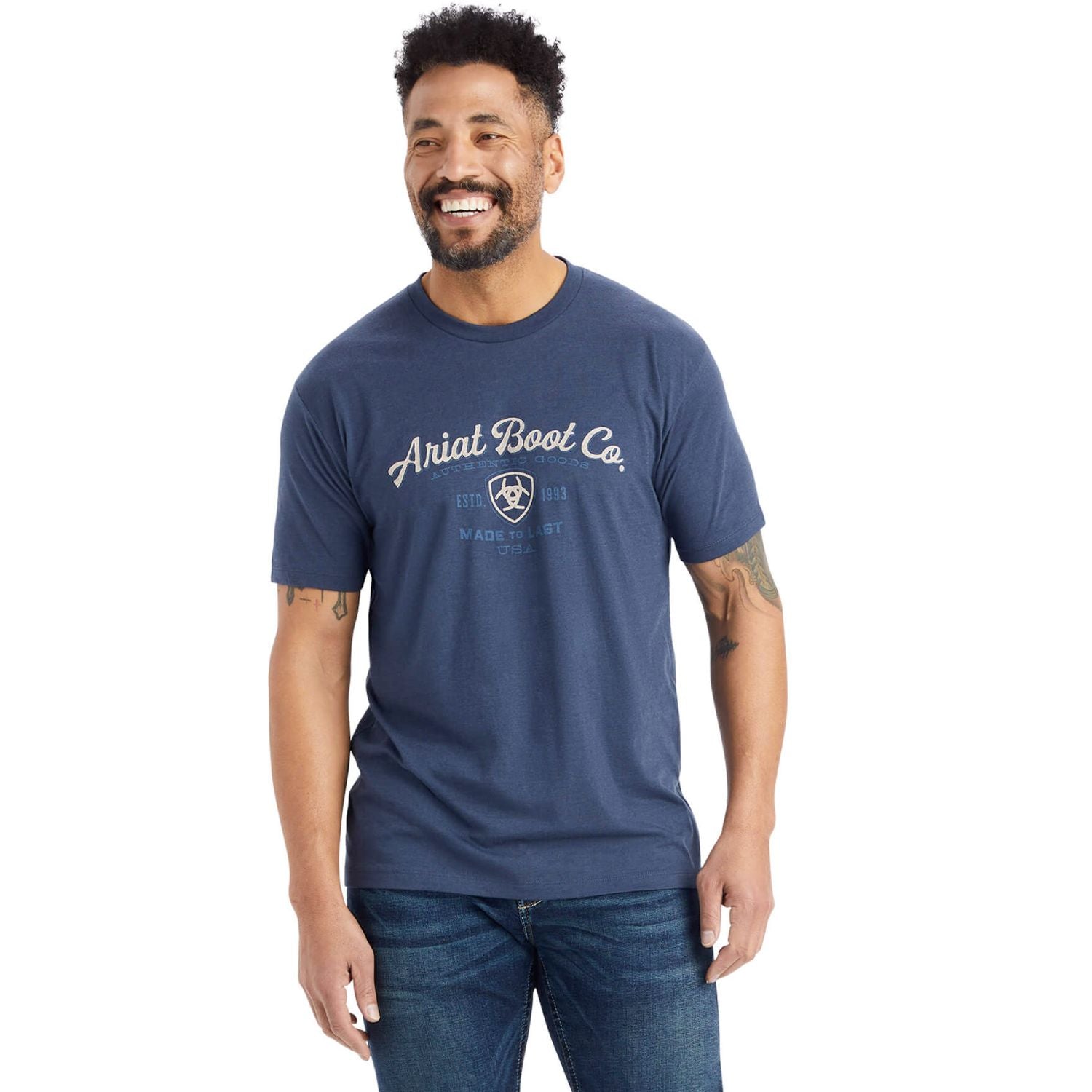 Ariat Mens Type Crest Screen Printed Tee-Shirt, Navy Heather