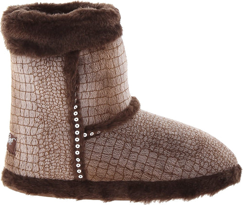 Blazin Roxx Ladies Plush Crocodile Print Boot Slippers (Brown, S (5/6))