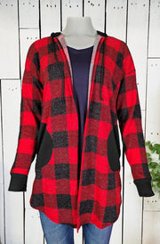 Sew In Love Womens Buffalo Plaid Hoodie Cardigan