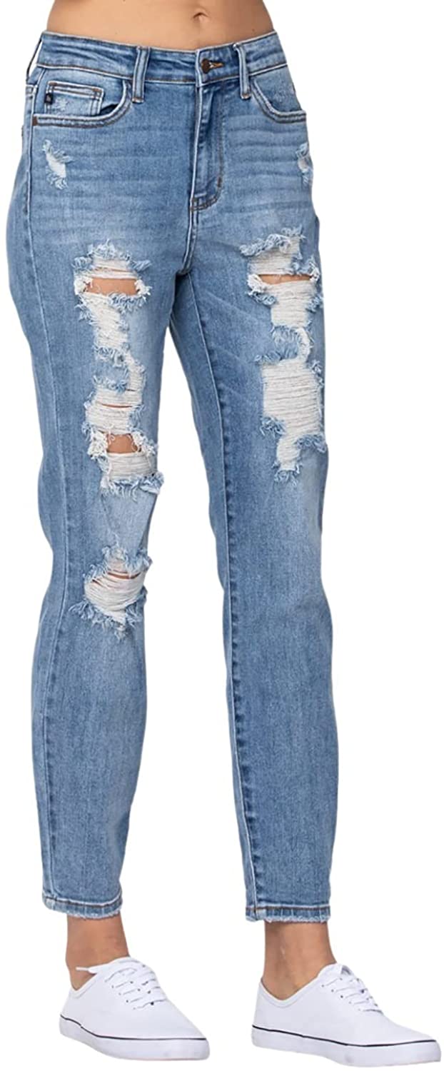 Judy Blue Womens Destroyed Boyfriend Denim Jeans