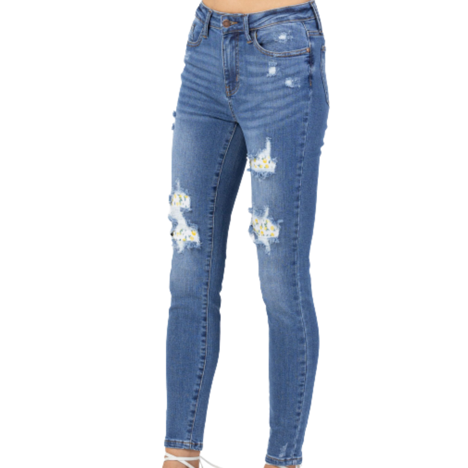 Judy Blue Womens Distressed High Rise Lemon Patch Skinny Jeans