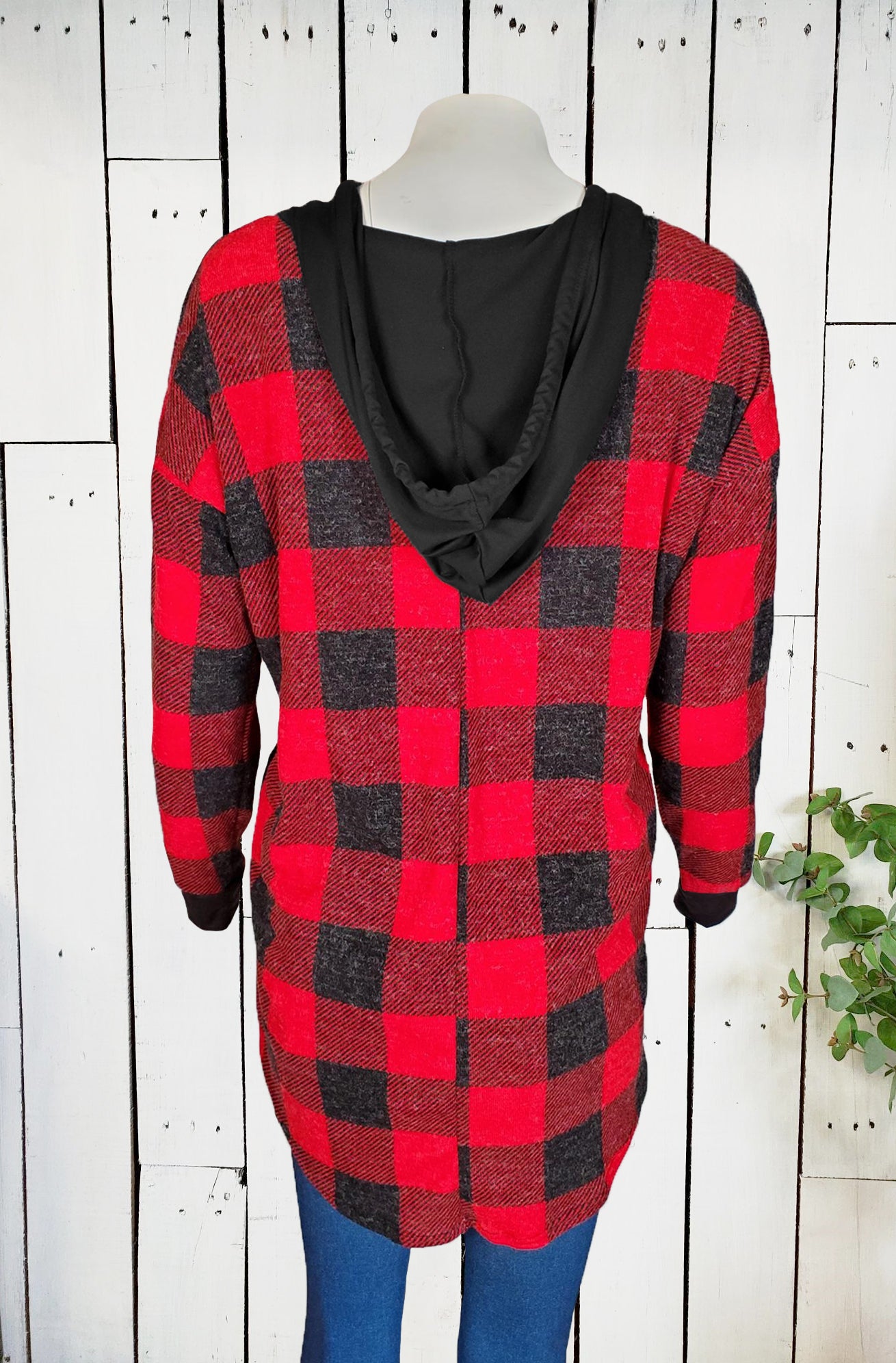Sew In Love Womens Buffalo Plaid Hoodie Cardigan