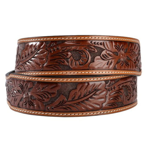 3D Belt Company Floral Embossed Leather Belt, Tan (44)