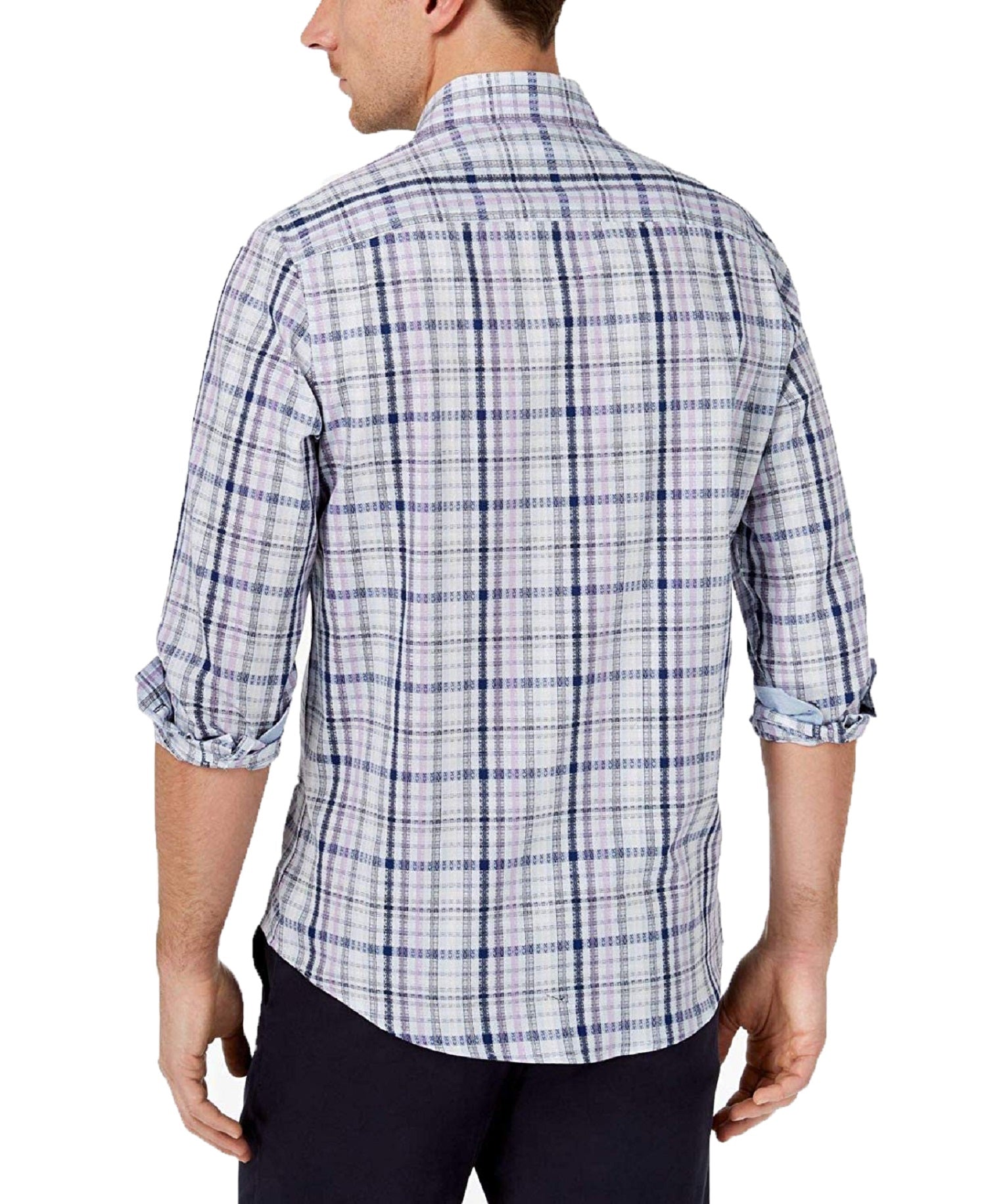 Tasso Elba Mens Geometric Plaid Button Up Shirt, Blue, Small Tasso Elba Mens Geometric Plaid Button Up Shirt, Blue, Small