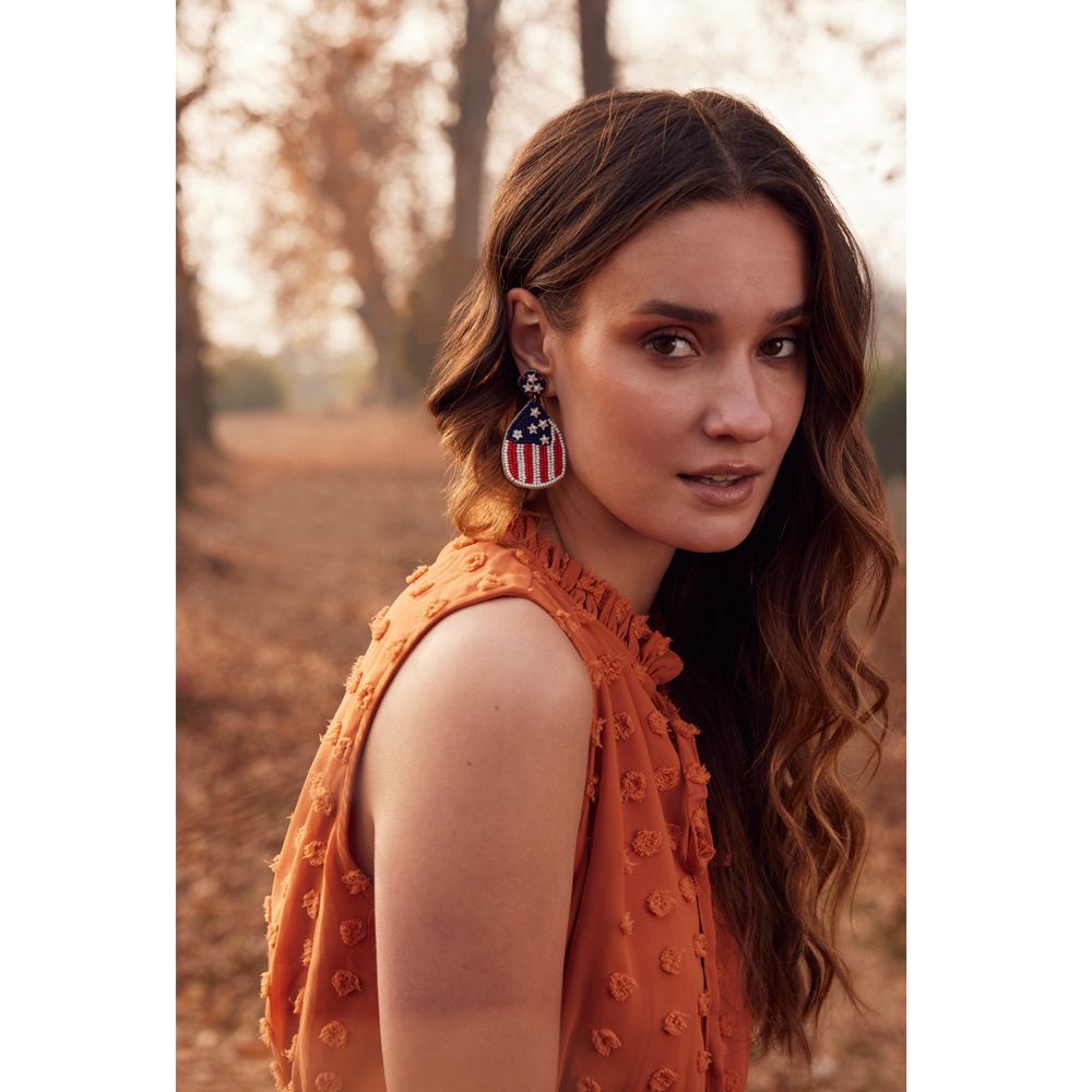 Myra Bag Womens Fuzion American Flag Beaded Earrings