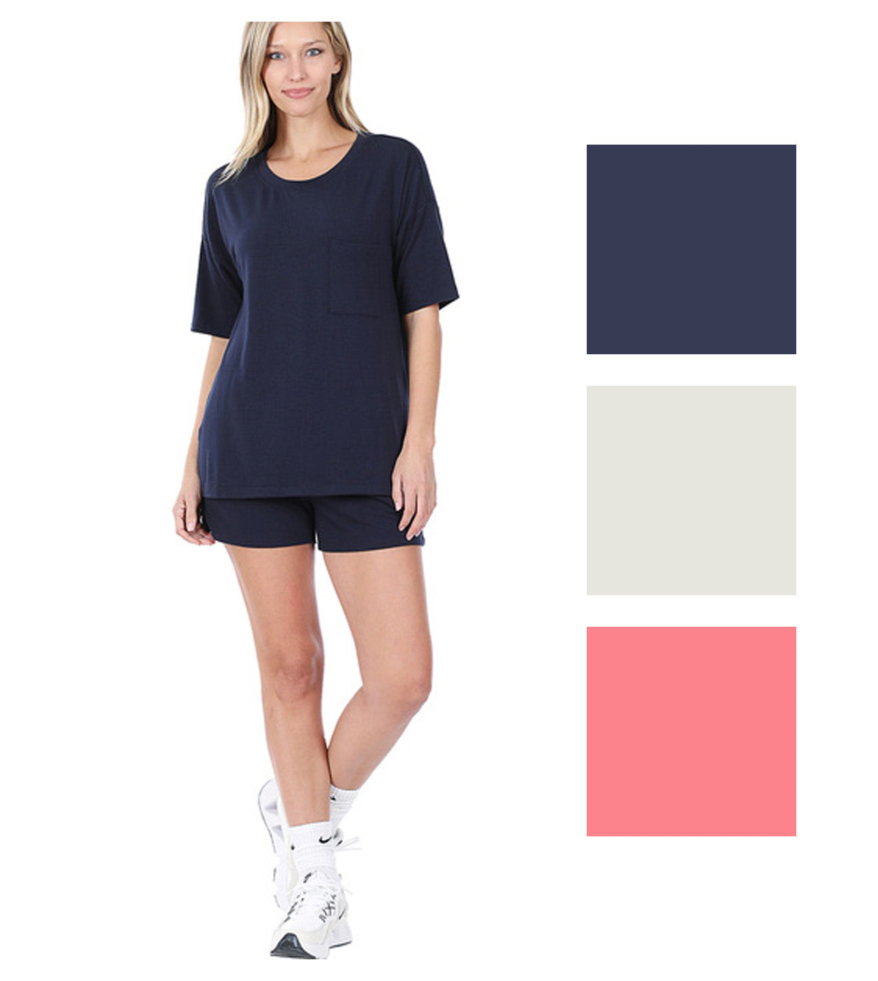 Zenana Womens Drop Shoulder Top & Drawstring Waist Shorts Set