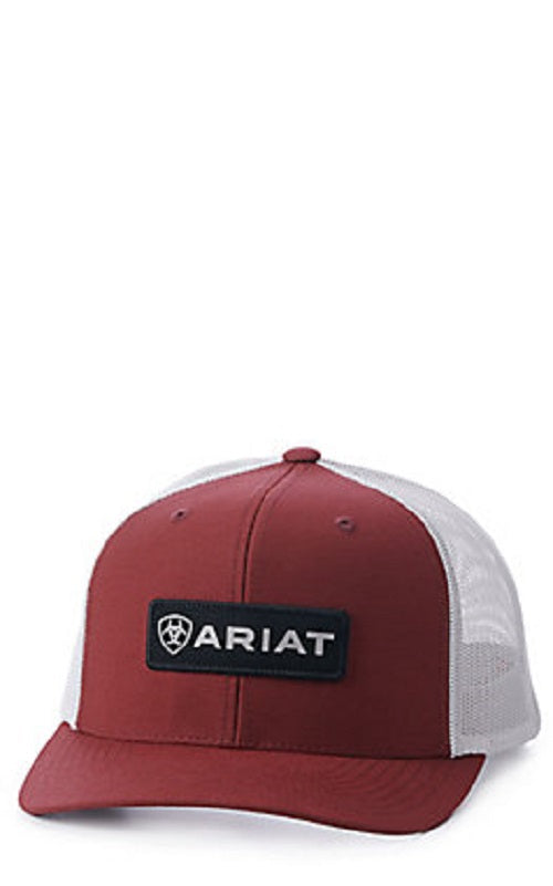 Ariat Mens Logo Patch Mesh Back Snapback Baseball Cap Hat (Red, One Size)