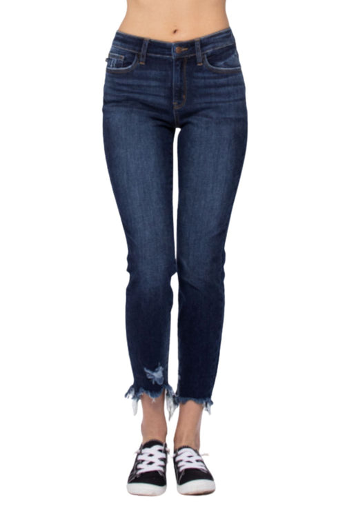 Judy Blue Womens Mid-Rise Slim Fit Destroyed Hem Denim Jeans