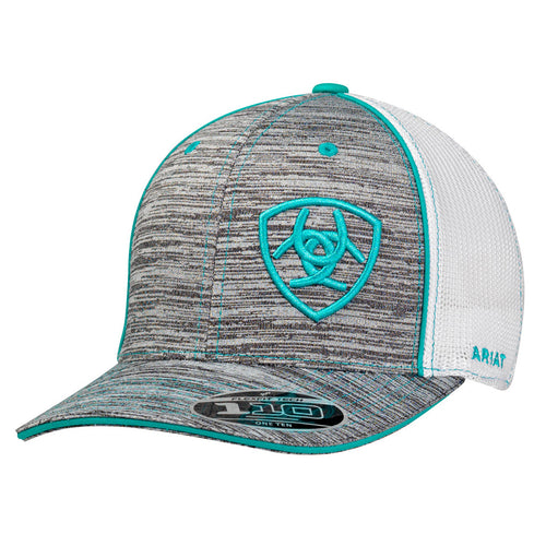 Ariat Mens Embroidered Shield Logo Grey and Turqiouse Mesh Back Snapback Cap