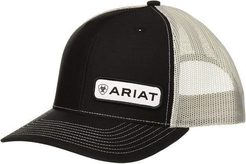 ARIAT Men's Adjustable Snapback Flexfit Shield Logo Baseball Cap, Black / White