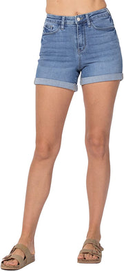 Judy Blue Womens Cuffed Hem High Waist Denim Shorts
