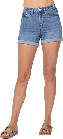 Judy Blue Womens Mid Rise Cutoff Denim Shorts