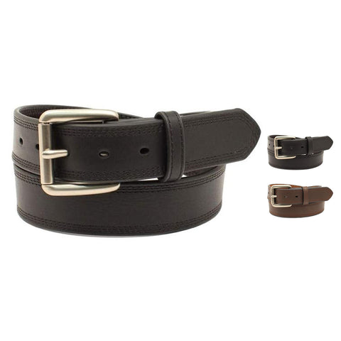 HD Xtreme Work, Basic Mens Brown Leather Belt, Single Stitch Silver Buckle, 34
