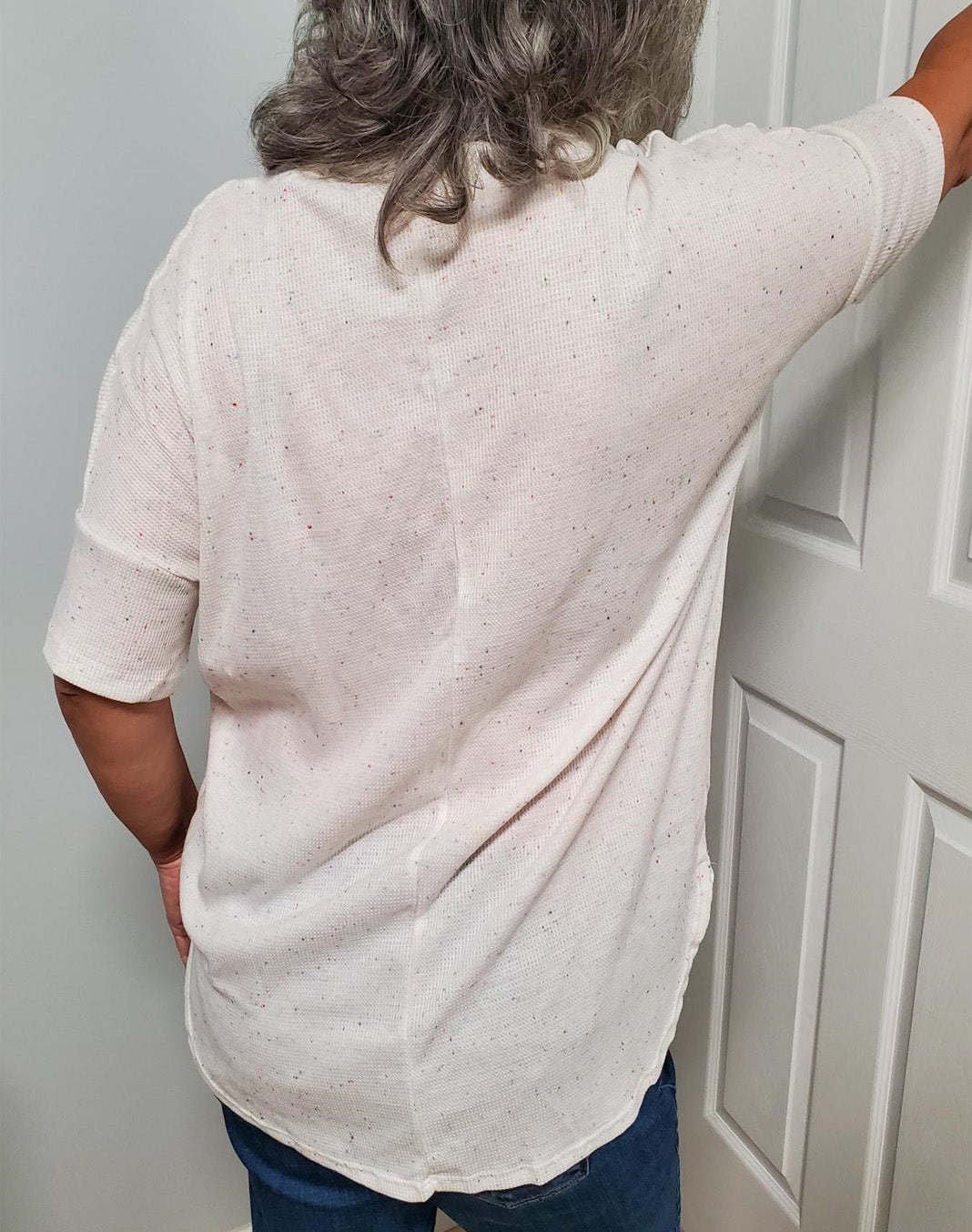 White Birch Womens Short Sleeve Speckled V-Neck Knit Top