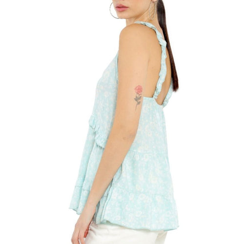 Myra Bags Womens Felicific Spaghetti Strap Ruffle Tank, Aqua