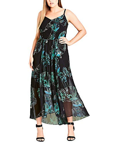 City Chic $119 Womens Black Floral Print Sleeveless Maxi Dress 18W Plus B+B