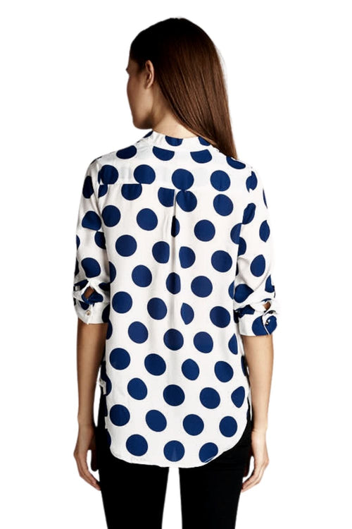 DNA Couture Womens V-Neck Polka Dot Printed Blouse