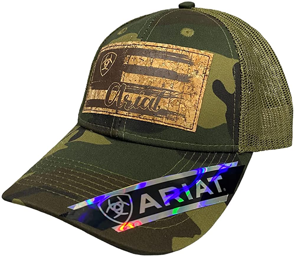 Ariat Mens Ariat Shield Flag Cork Patch Mesh Snapback Cap Hat (Camo, One Size)