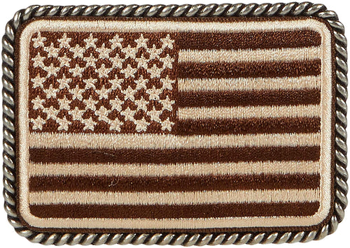 Ariat Mens Rectangle Sport Patriot Textile USA Flag Patch Belt Buckle (Silver)
